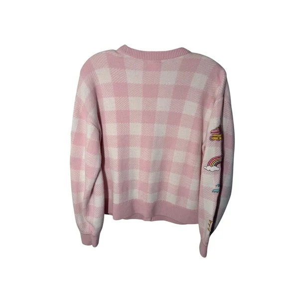 Barbie The Movie Pink Cardigan Sweater Size Small Gingham Heart Buttons - Picture 7 of 11